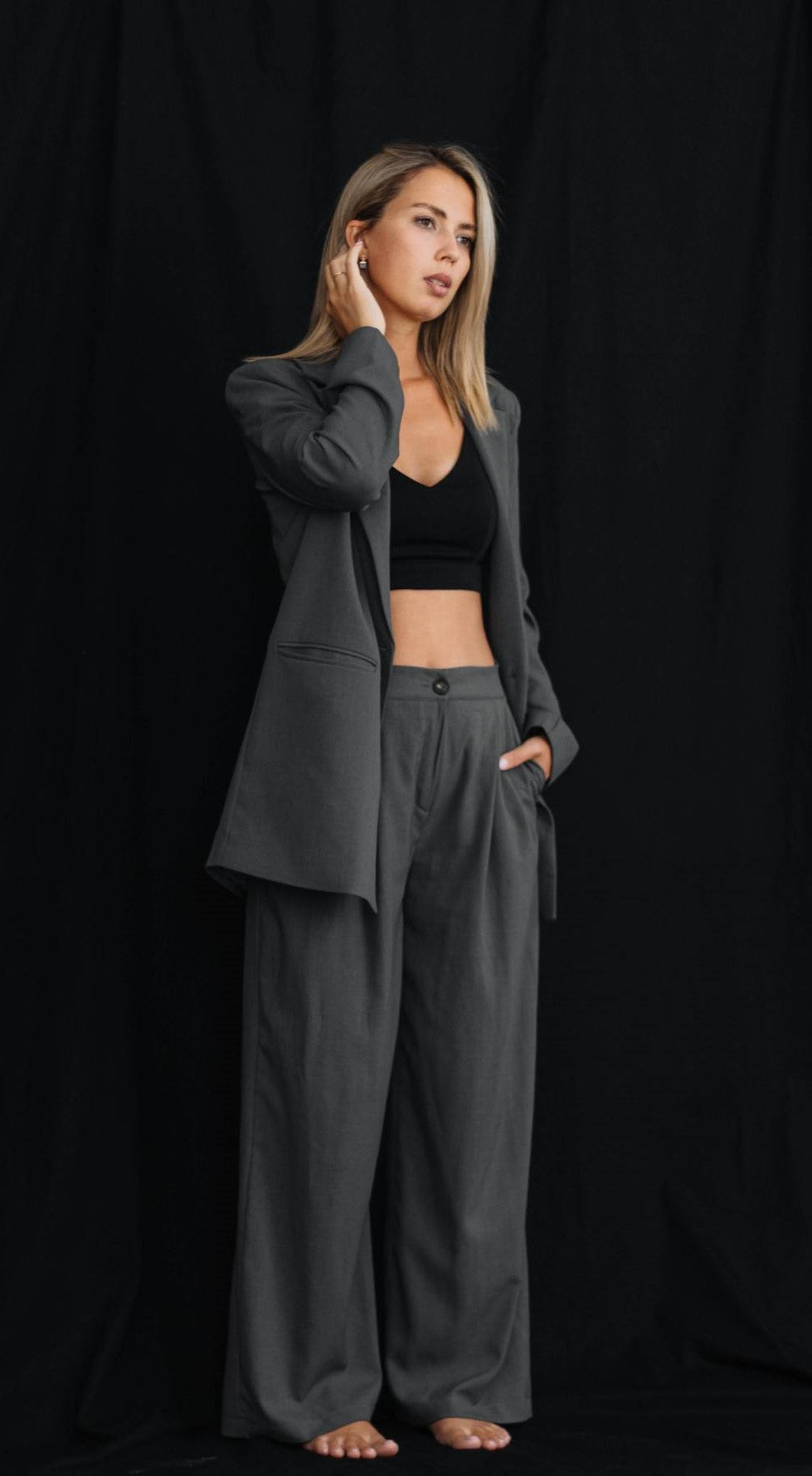 Gray pant suit